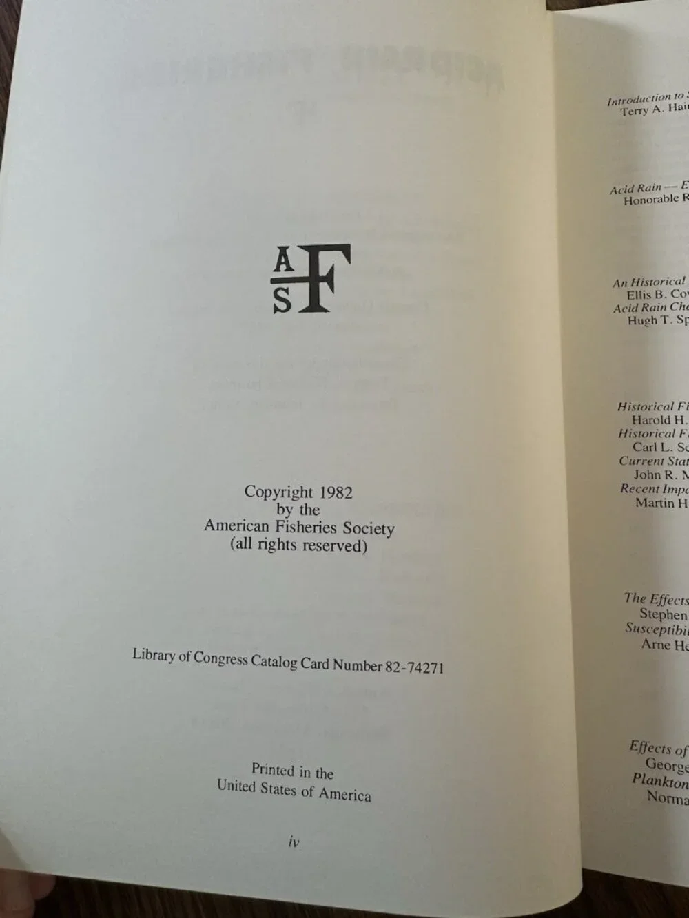 Acid‎ Rain/Fisheries Northeastern Division American Fisheries Society 1981